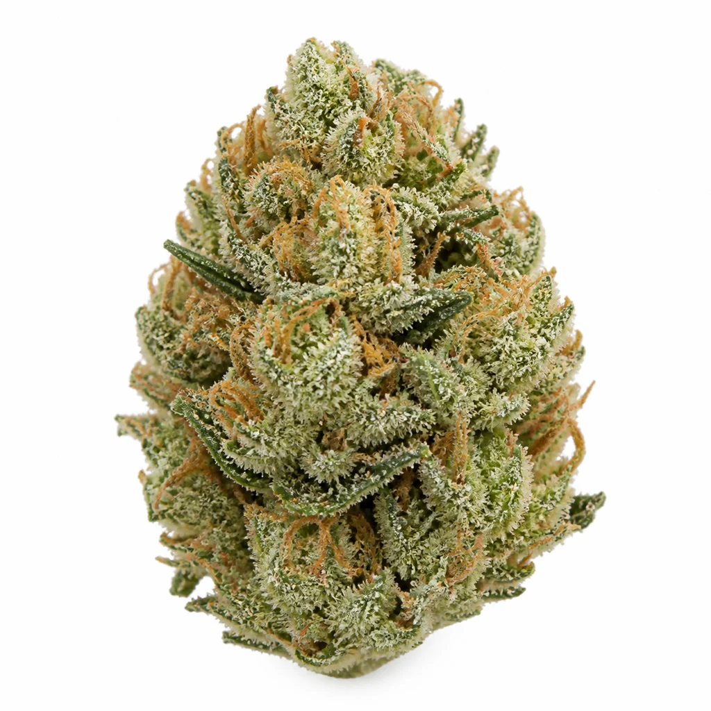 Ilustración de un cogollo verde con filamentos anaranjados y cobertura blanquecina para la ficha de White Widow Auto de PEV Seeds. Ilustración de un cogollo verde con filamentos anaranjados y cobertura blanquecina para la ficha de White Widow Auto de PEV Seeds.