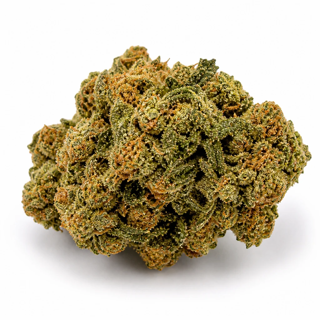 Ilustración de un cogollo compacto verde con filamentos anaranjados para la ficha de Sour Diesel Feminizada de Barney's Farm.