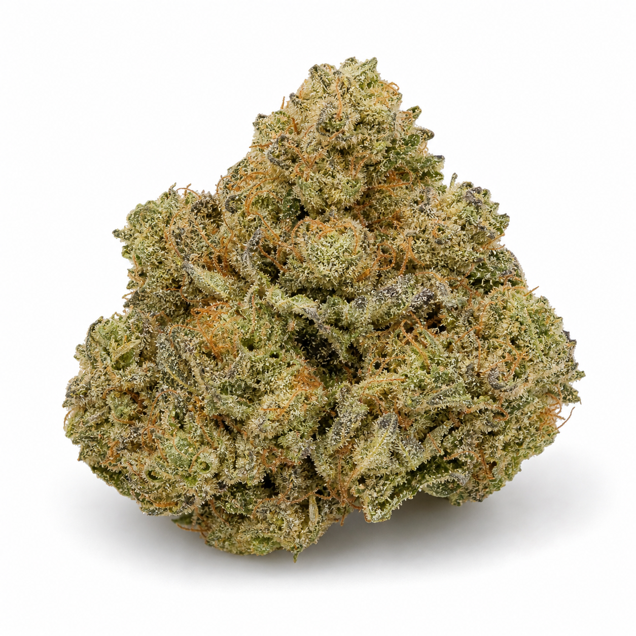 Cogollo de Sweet Zombie de Expert Seeds en primer plano, con tonos verdes, pistilos anaranjados y superficie resinosa sobre fondo blanco.