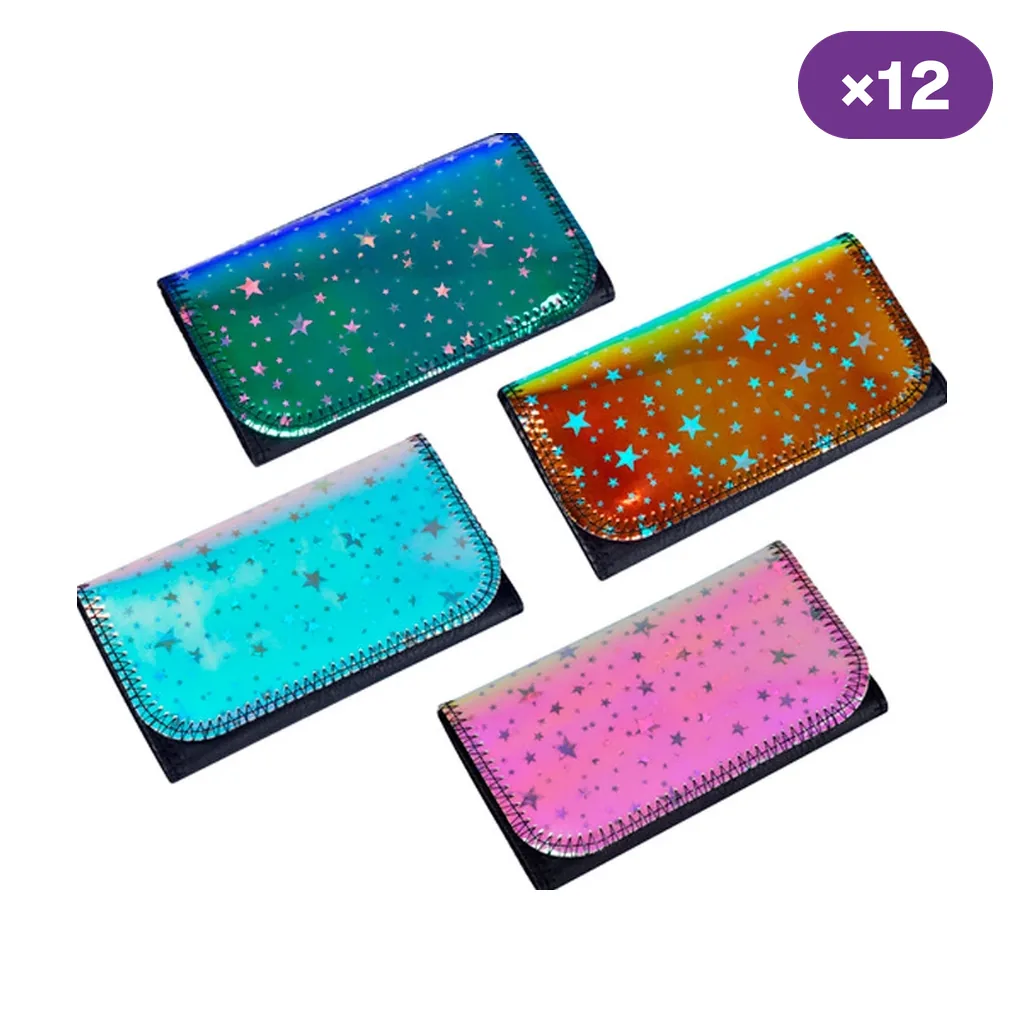 Tabaqueras Champ High Shiny Star con estampado de estrellas, en tonos verde, naranja, turquesa y rosa, con distintivo de 12 unidades.