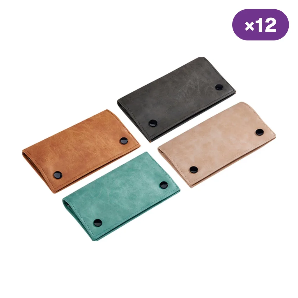 Selección de tabaqueras rectangulares cerradas con broches negros, en marrón, gris oscuro, beige y verde agua; distintivo de 12 unidades.