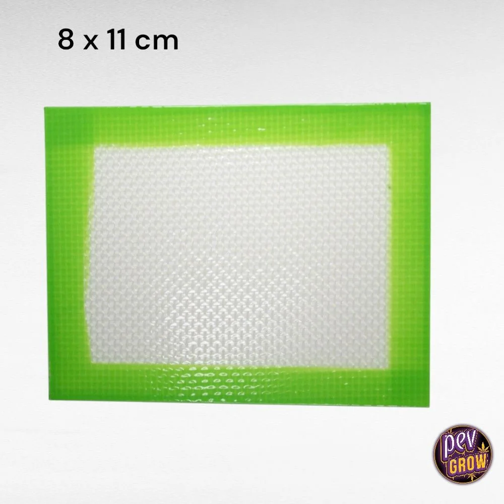 Mantel rectangular de silicona para BHO, con borde verde y zona central translúcida texturizada, sobre fondo blanco.