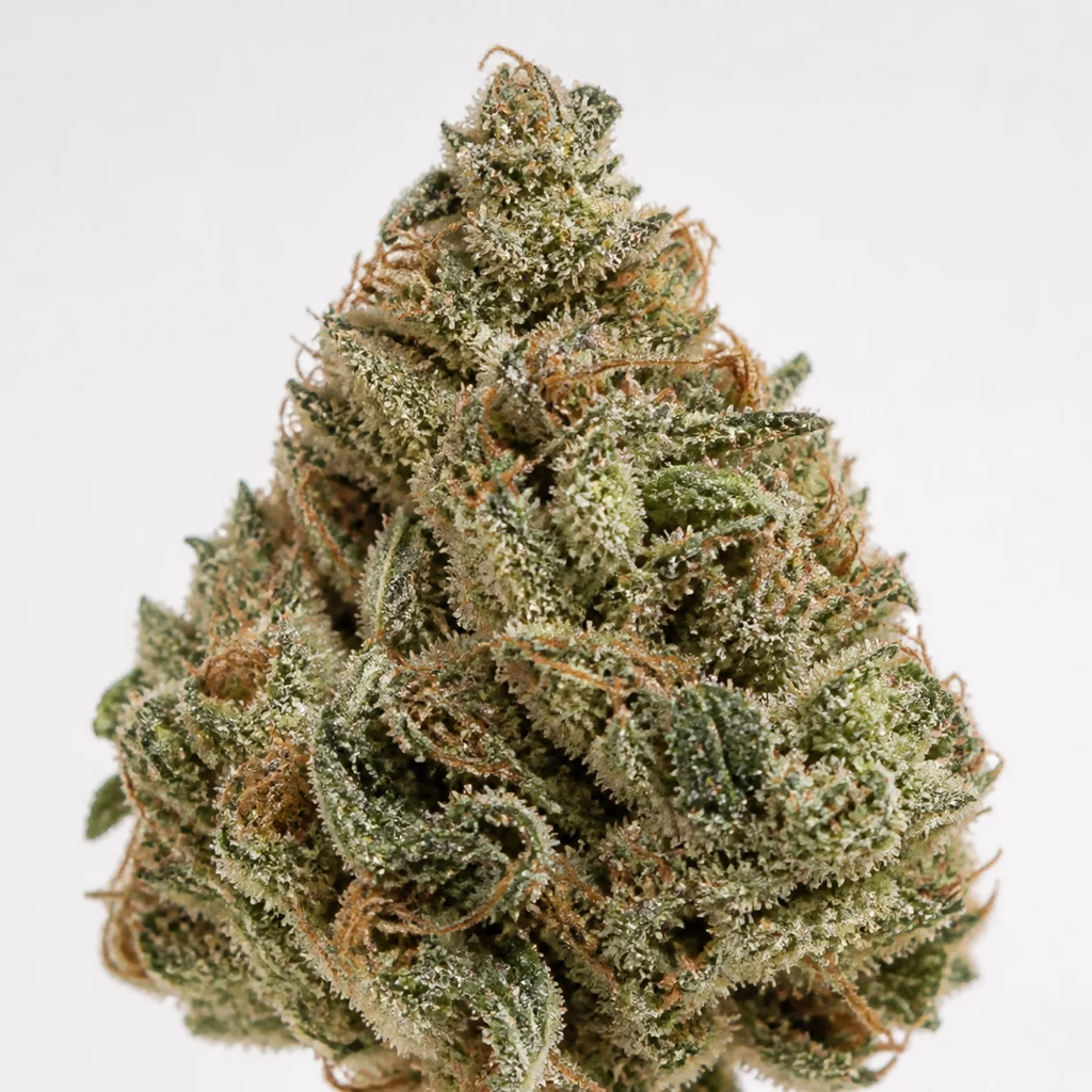 Ilustración de un cogollo verde con filamentos anaranjados y superficie blanquecina para la ficha de The Stones Regular.