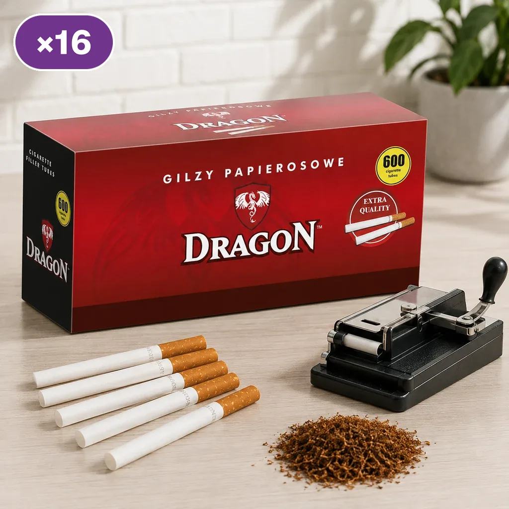 Escena generada con caja Dragon rotulada con 600 tubos, distintivo de 16 unidades, varios tubos con filtro, tabaco y máquina de rellenar. Escena generada con caja Dragon rotulada con 600 tubos, distintivo de 16 unidades, varios tubos con filtro, tabaco y máquina de rellenar.