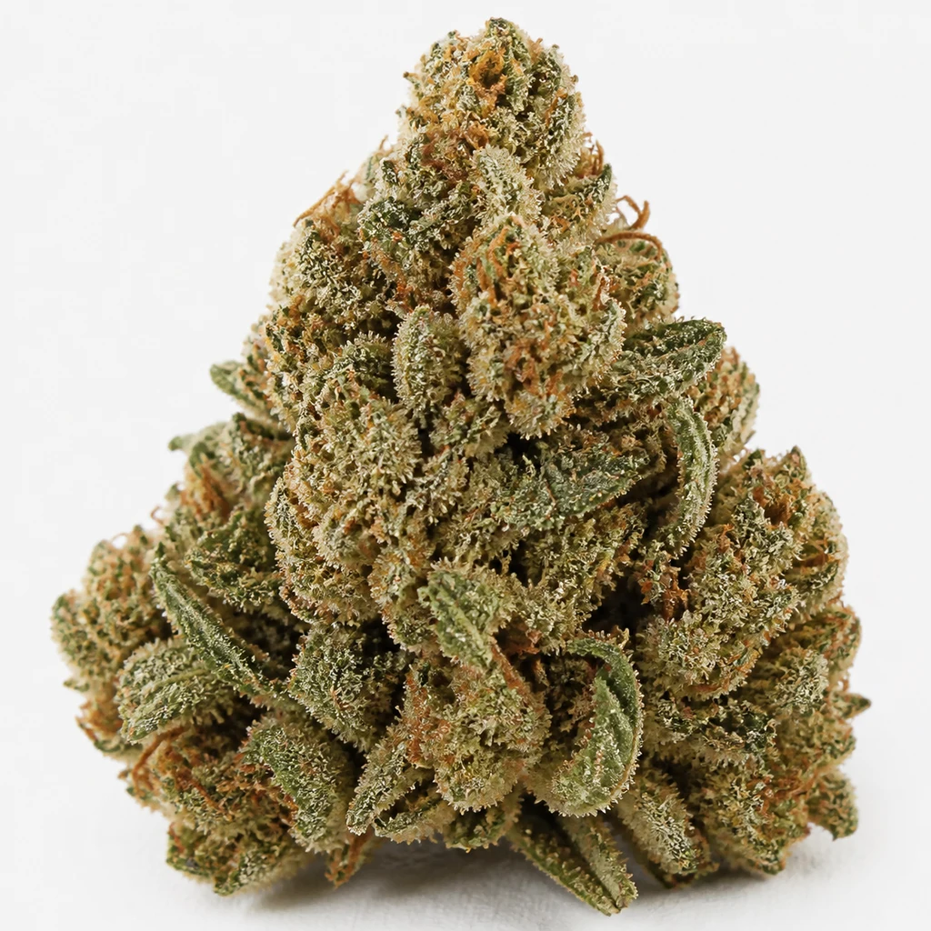 Ilustración de un cogollo verde de forma cónica, con filamentos anaranjados, para la ficha de White Widow Feminizada de Seed Stockers.