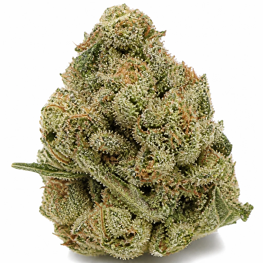 Ilustración de un cogollo compacto con pistilos anaranjados y superficie blanquecina para la ficha de White Widow Feminizada – White Label.